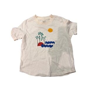 Madewell Womens XXS Tropical Island Graphic T-Shirt Cream Slub Cotton Tee